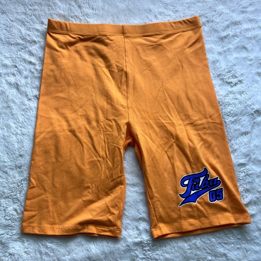 FUBU Kids Orange Athletic Biker Shorts Graphic Logo Size Small NWOT
